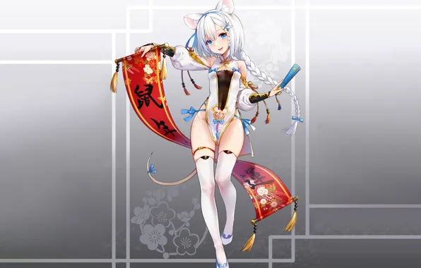 Girl, sexy, cleavage, thighhighs, long hair, dress, boobs, anime