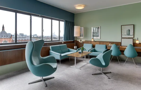 Интерьер, Дания, отель, ретро стиль, холл, Copenhagen, Radisson Blu Royal hotel