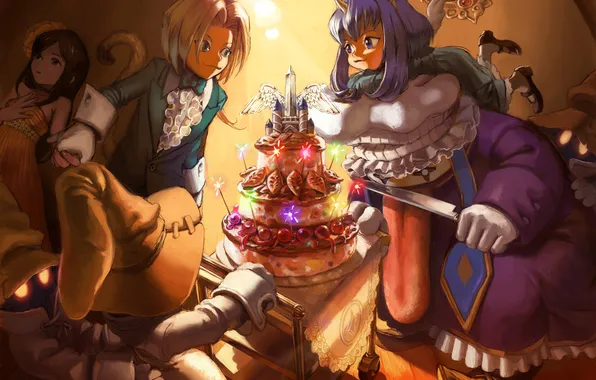 Картинка праздник, свечи, аниме, торт