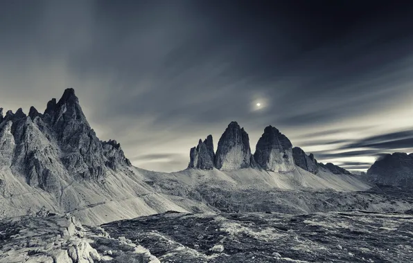 Картинка небо, горы, скалы, луна