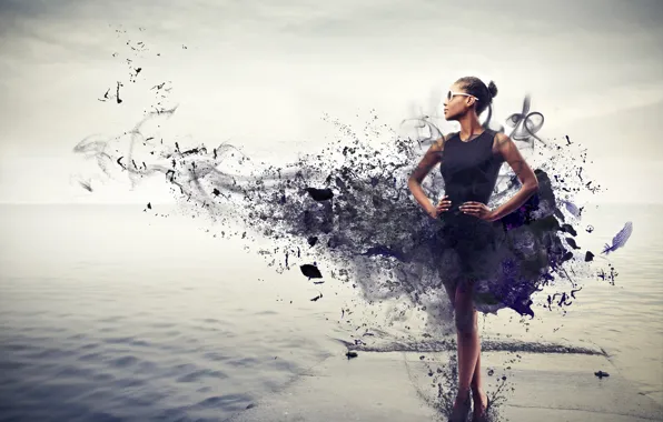 Картинка море, небо, девушка, абстракция, поза, креатив, макияж, фигура