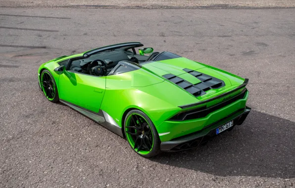 Картинка авто, зеленый, Lamborghini, суперкар, Spyder, задок, выхлопы, Novitec