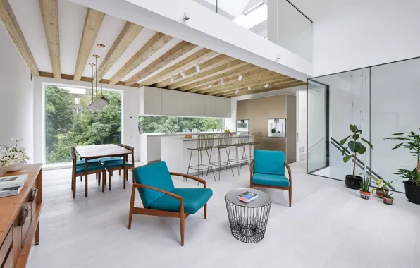 Интерьер, кухня, винтаж, гостиная, столовая, mid-century modern, Mews House