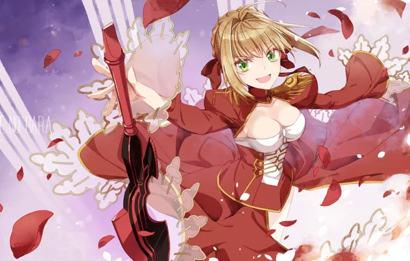 Девушка, лепестки, арт, взгяд, Fate - Apocrypha