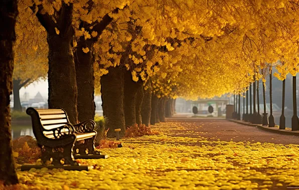 Картинка осень, листья, деревья, парк, colorful, скамья, park, autumn
