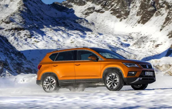 Картинка снег, гора, склон, SUV, Seat, 2017, 4Drive, Ateca