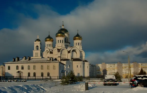 Зима, город, собор, архитектура, могилев