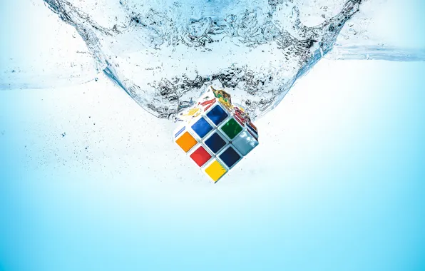 Картинка вода, макро, кубик Рубика