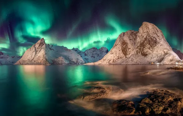 Картинка северное сияние, Норвегия, Norway, Reine, Lofoten, Nordland