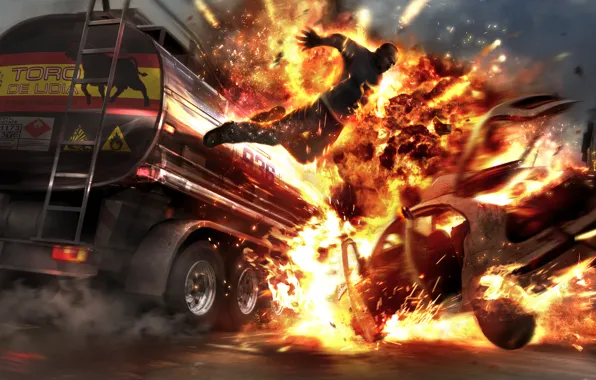 Картинка Огонь, Взрыв, Горящий Человек, Wheelman Tankerjump, Boom