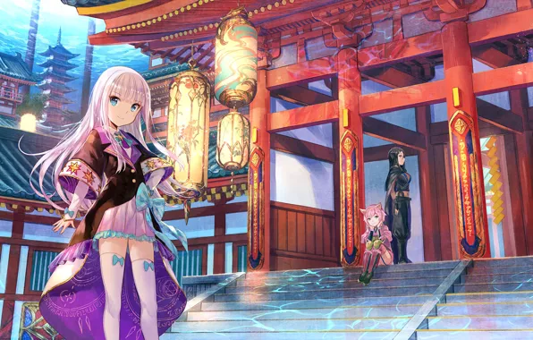 Girl, neko, anime, asian, japanese, kimono, bishojo, seifuku