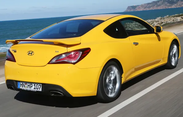 Картинка car, Hyundai, yellow, Coupe, speed, Genesis