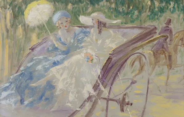 Картина, жанровая, Louis Icart, Луи Икар, Две Элегантности в Коляске