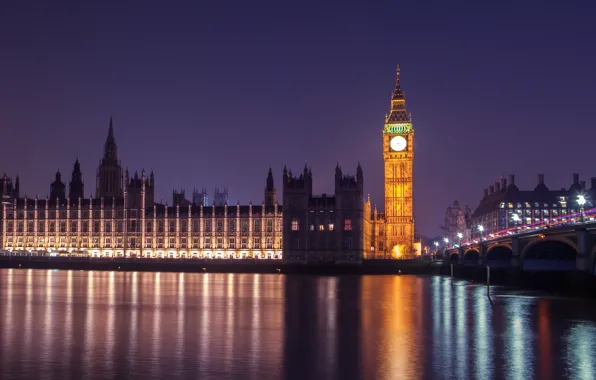 Картинка ночь, архитектура, дворец, London, Westminster