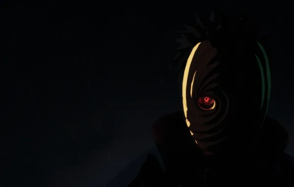 Дождь, маска, naruto, art, sharingan, Tobi, Обито Учиха, by thethiala