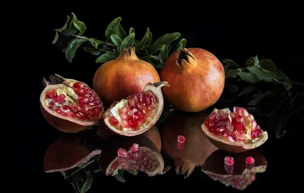 Картинка отражение, зерна, фрукт, плод, гранат