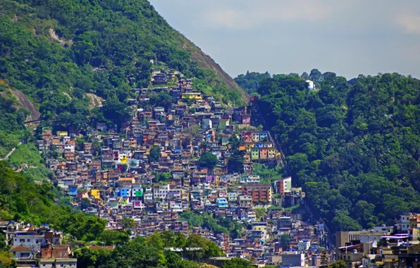 Горы, город, фото, дома, Бразилия, Rio de Janeiro