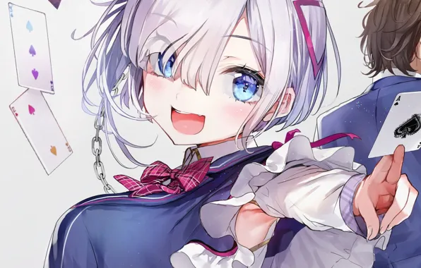Карты, девушка, азартные игры, парень, jishou f-rank no oniisama