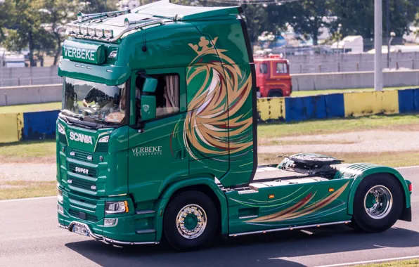 Дорога, Зеленый, Грузовик, Green, Truck, Трек, Scania, Тягач