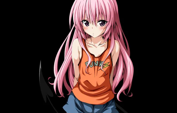 Девушка, фон, чёрный, хвост, anime, art, суккуб, to love ru