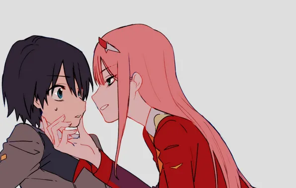 Девушка, фон, арт, парень, 002, Darling In The Frankxx, Милый во Франксе, Хиро