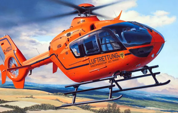Рисунок, арт, Eurocopter, Airbus, EC135, Helicopters, многоцелевой легкий вертолет, транспортный вертолёт