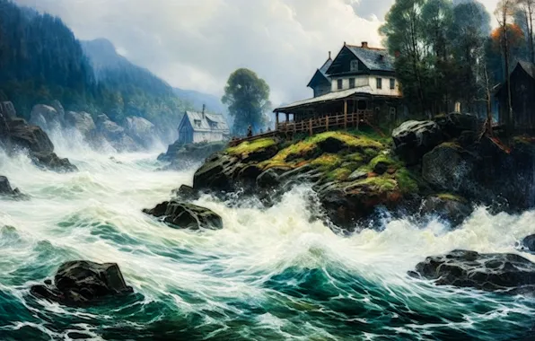 Пейзаж, природа, вид, живопись, цифровая живопись, цифровое искусство, ИИ-арт, нейросеть