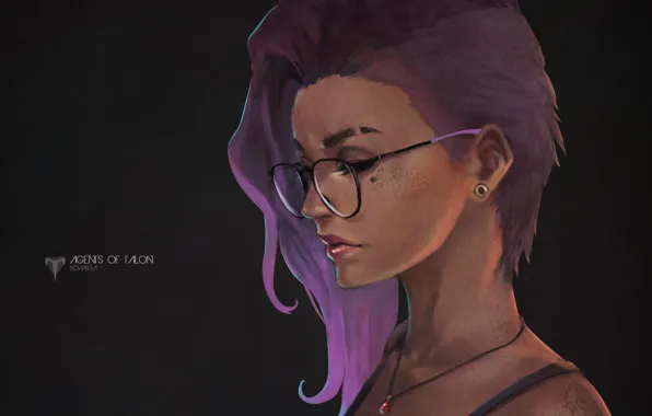Девушка, волосы, очки, art, overwatch, sombra