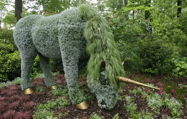 Деревья, дизайн, парк, единорог, США, скульптура, Atlanta Botanical Garden