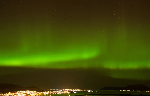Картинка небо, звезды, огни, северное сияние, Норвегия
