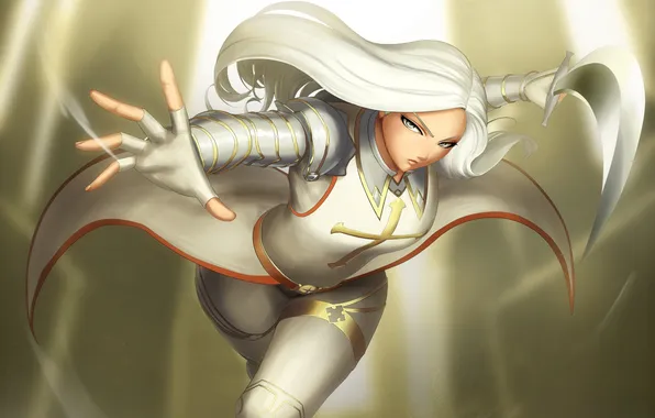 Картинка атака, женщина, рука, меч, крестоносец, white hair