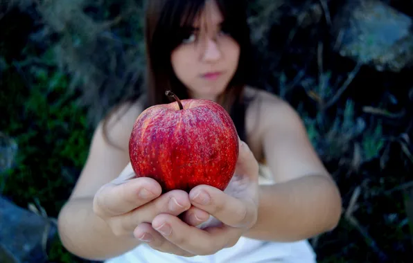 Картинка девушка, фон, яблоко