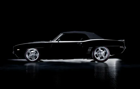 Чёрный, Chevrolet, Camaro, кабриолет, шевроле, мускул кар, black, muscle car