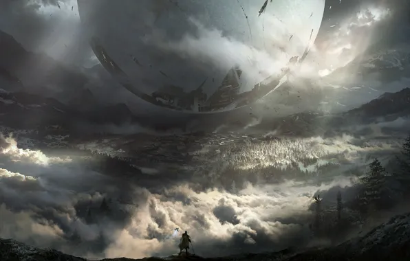 Лес, облака, горы, арт, сфера, bungie, Destiny 2