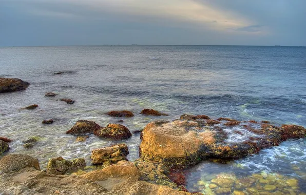 Картинка камни, Море, горизонт