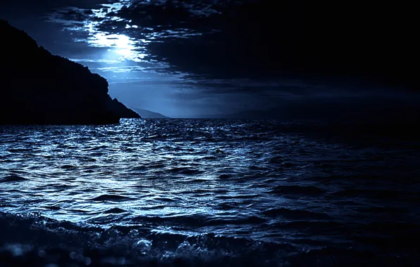 Картинка море, небо, горы, тучи, вечер