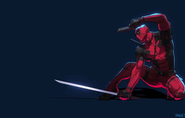 Минимализм, Рисунок, Пистолет, Маска, Арт, Art, Deadpool, Marvel