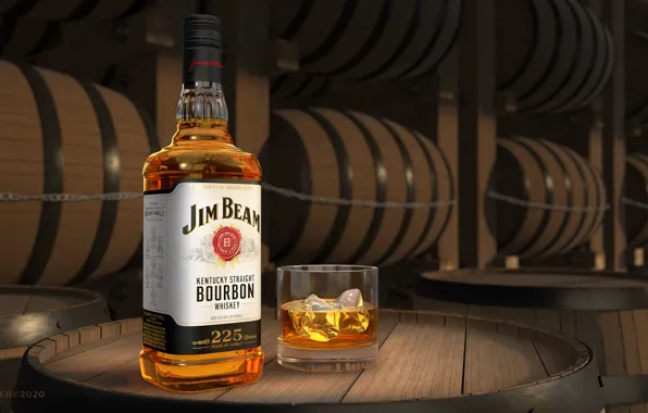Лед, стакан, бутылка, бочки, хранилище, бурбон и виски, Jim Beam Bourbon Sample, Jim Beam® bourbons …
