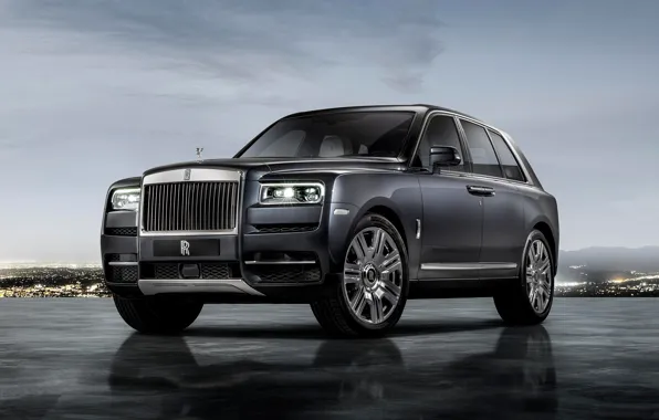 Авто, огни, Вечер, Rolls-Royce Cullinan