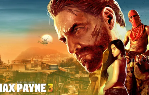 Картинка девушка, оружие, автомат, вертолет, террорист, бандит, Max Payne 3, Rockstar Games