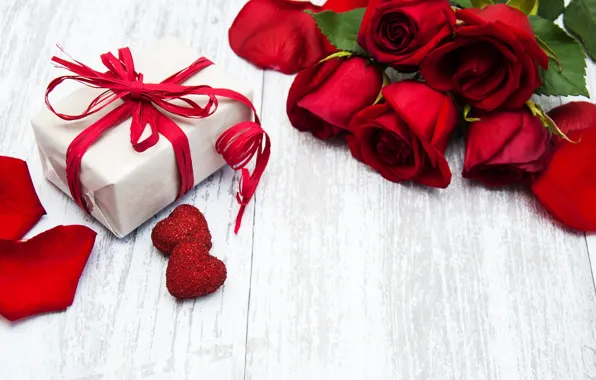 Любовь, подарок, розы, сердечки, красные, red, love, romantic