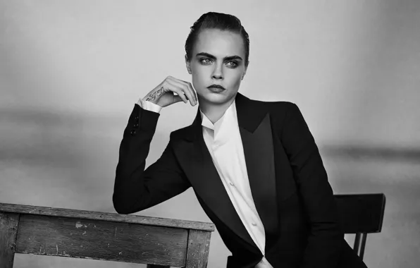 Поза, модель, актриса, черно-белое, black and white, Cara Delevingne, Кара Делевинь