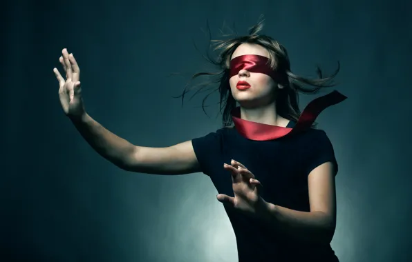 Девушка, повязка, young woman blindfold