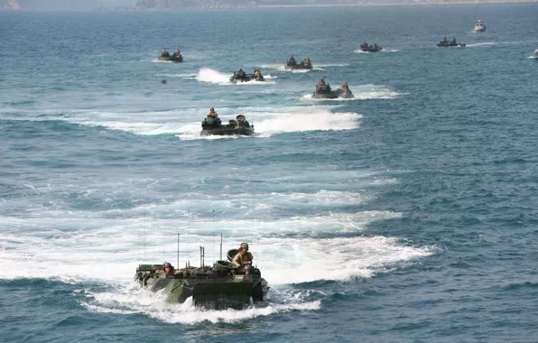 Beach, training, amphibious vehicle, amphibious, dressage, armored vehicles, amphibious landing, sea soldiers