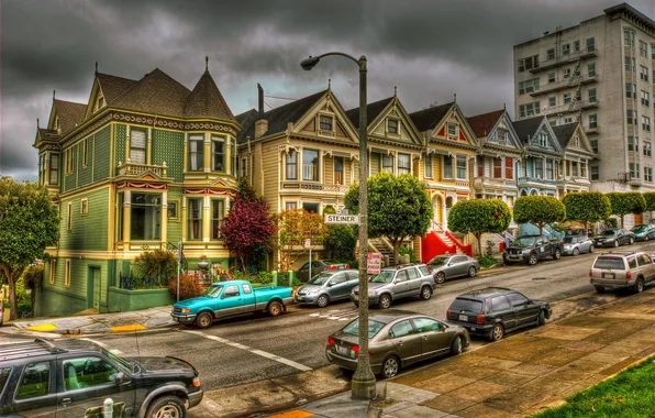 Картинка город, фото, улица, дома, Калифорния, Сан-Франциско, США, машишы