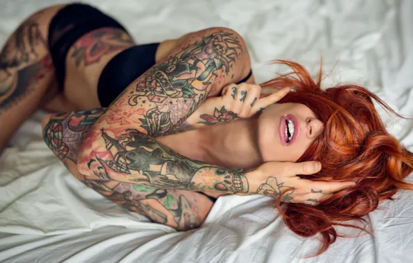 Девушка, татуировка, рыжая, girl, tattoo, Redhead