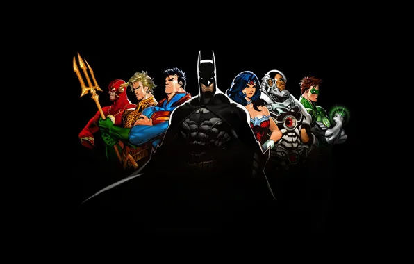 Картинка Wonder Woman, black, Batman, background, Green Lantern, Superman, DC Comics, Cyborg