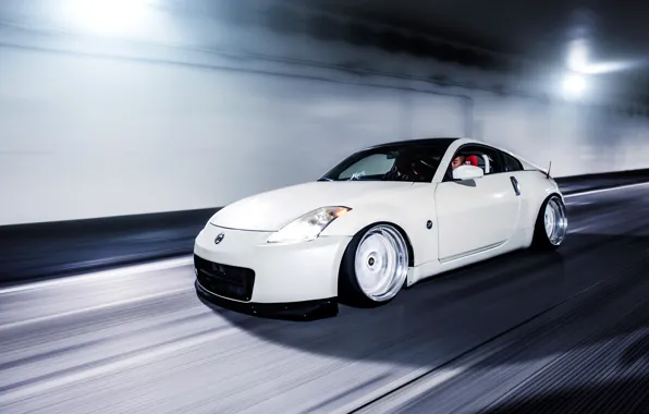 Дорога, белый, скорость, Nissan, white, спорткар, 350z, ниссан