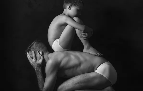 Картинка ребенок, чёрно-белое, мужчина, фотосессия, Александр Замятин