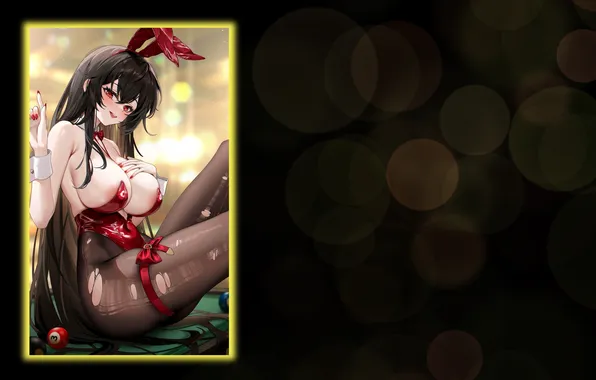 Red, girl, hot, sexy, cleavage, boobs, anime, stockings